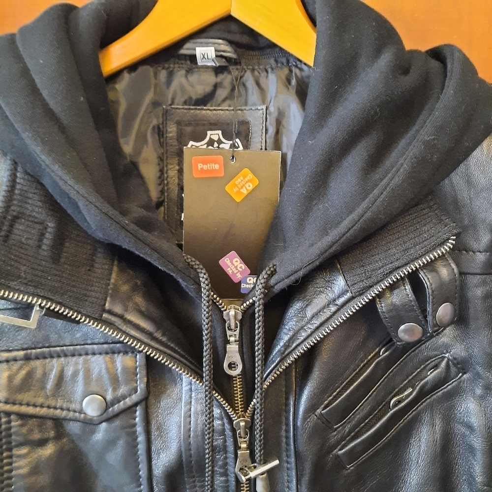 🛍 NWT Decrum Detachable Hooded Real Lambskin Leather Bomber Jacket Size XLP - Picture 5 of 15